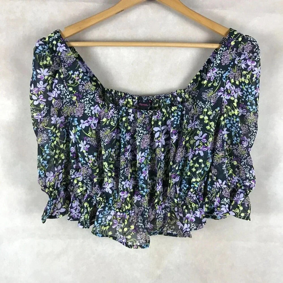 MATERIAL GIRL Floral Chiffon Convertible Ruffled Crop Top NWT M - Picture 6 of 14
